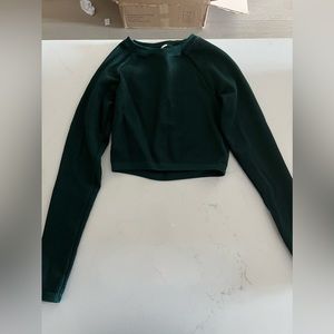 Aerie Offline Seamless Waffle Long Sleeve T-Shirt in Deep Forest Green, Size Xs